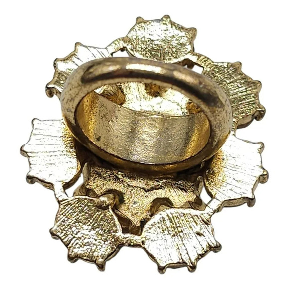 Yellow Orange Acrylic Cocktail Ring Gold Tone Vintage Size 6.25 - Picture 5 of 6